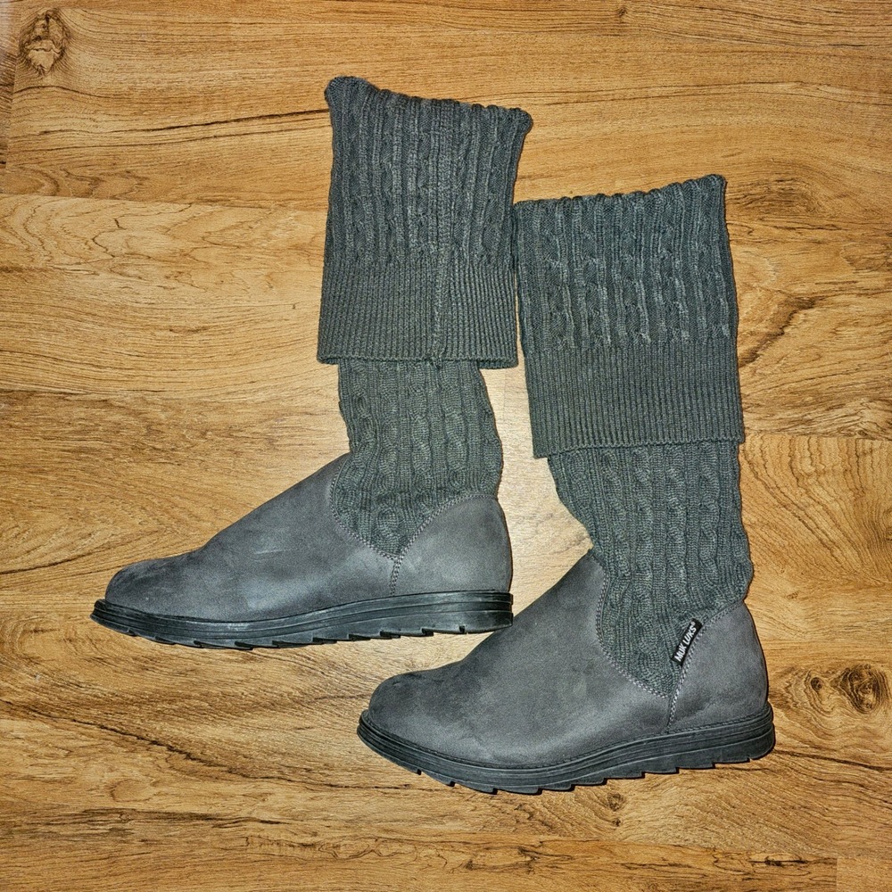 Muk Luks Womens Gray Cable Knit Tall Slouch Boots Faux Suede Size 10